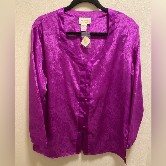 Vintage Victoria's Secret Gold Label Purple Button Front Sleep Shirt Size S NEW - Picture 1 of 10